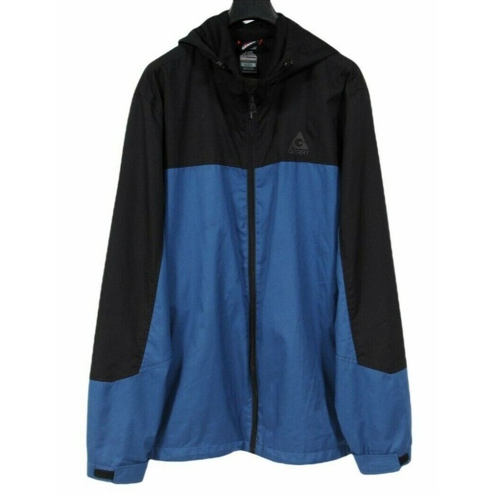 Gerry Mens Jacket XL Blue Black Ski Winter Coat Windbreaker Drawstring Full Zip